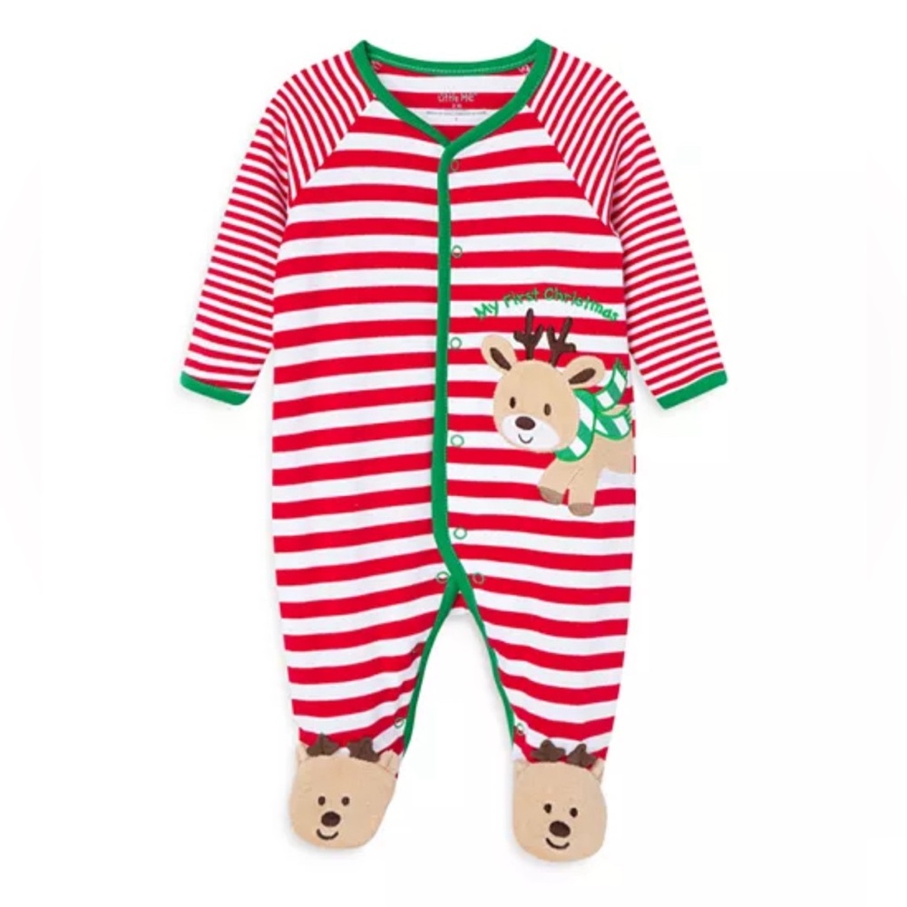 Little Me Boys' Reindeer Stripe One Piece Footie - Baby Size 3 Months New w/Tag